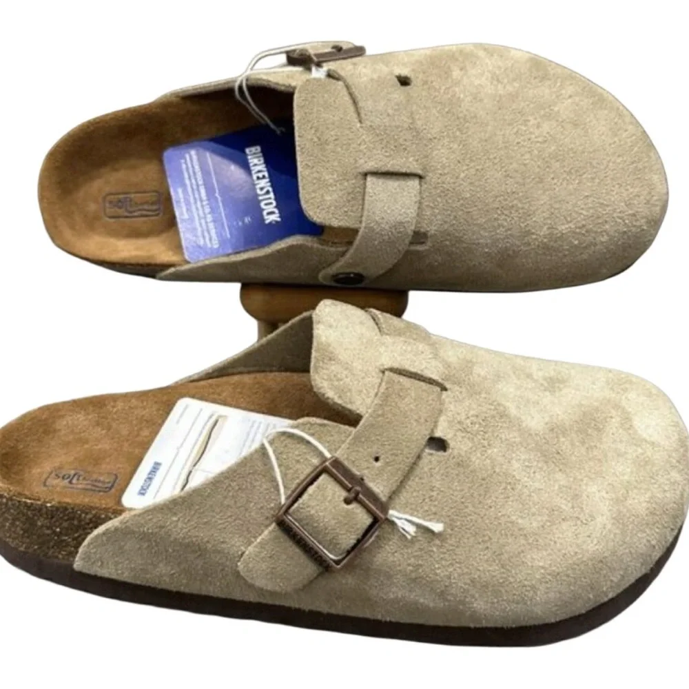Birkenstock Soft Footbed Suede Clogs in Beige - Picture 5 of 5